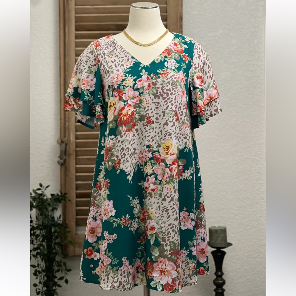 Floral 2X Dress Andree by Unit in Green Floral Design